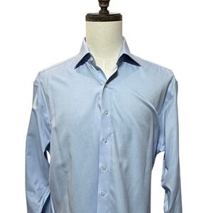 Proper Cloth Dress Shirt Mens 16.5=Large Light Blue Long Sleeve Button Up Oxford